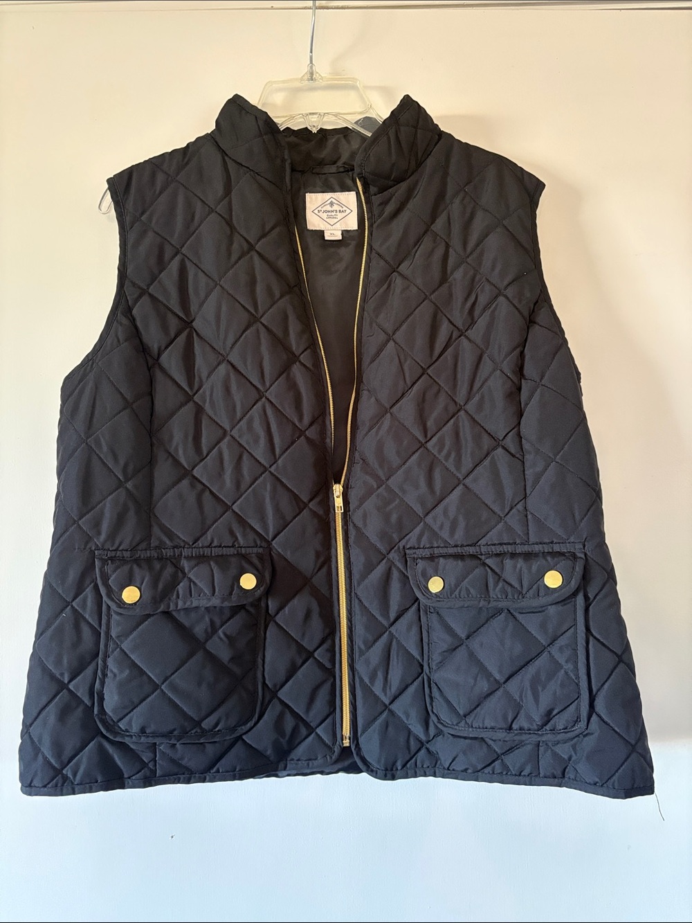 St. John's Bay Quilted Black Vest with Gold Accents